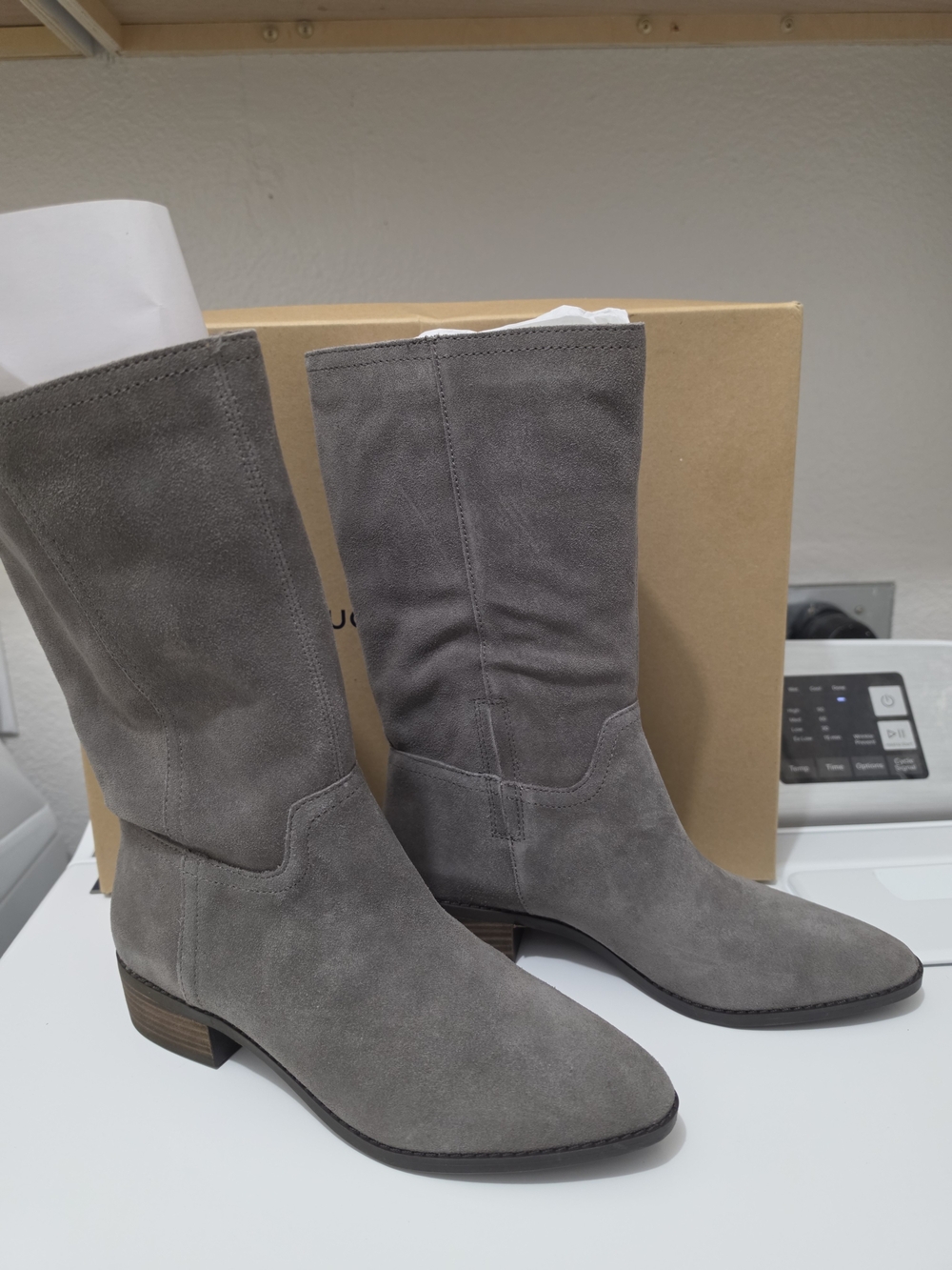 Lucky Brand Gray Suede Mid-Calf Heeled Boots 8.5